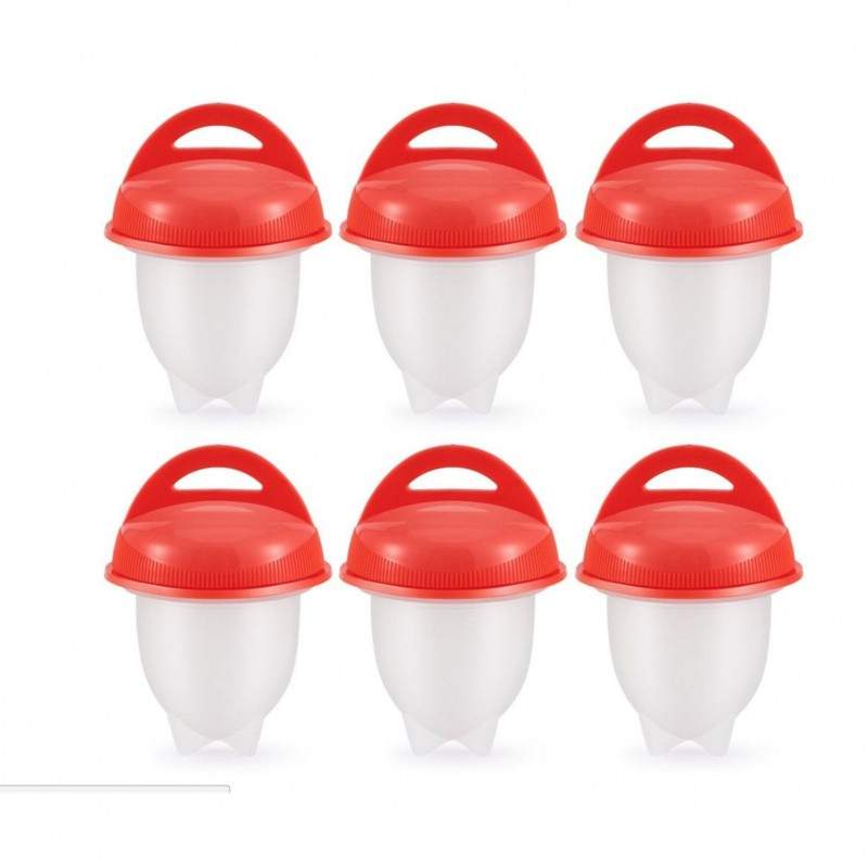 Set EDAR® 6 recipiente din silicon pentru fiert oua, practic, alb/rosu