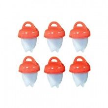 Set EDAR® 6 recipiente din silicon pentru fiert oua, practic, alb/rosu