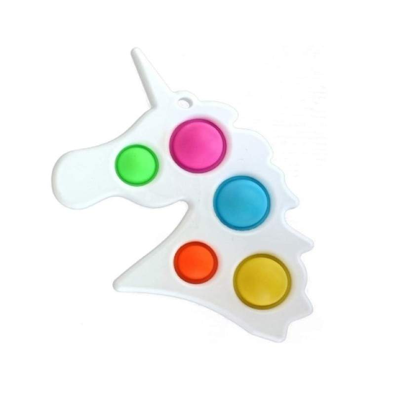 Jucarie senzoriala SIKS® cu bule de silicon, antistres, forma unicorn, alb