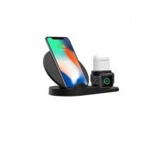 Statie de incarcare SIKS® universala Fast Wireless Charger 3 in 1, incarcare telefon, airpods si smartwatch, negru