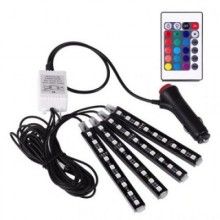 Kit banda LED RGB SIKS® 4 benzi autoadezive, decor masina cu telecomanda si functie sonora, 9 leduri pe banda