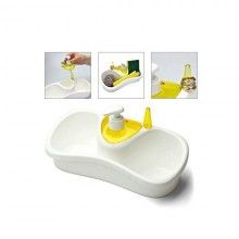 Dispenser sapun cu suport pentru burete SIKS®, alb/galben