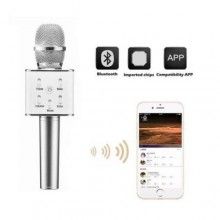 Microfon SIKS® Karaoke Wireless cu Bluetooth si boxa inclusa, autonomie 3-5h, Argintiu