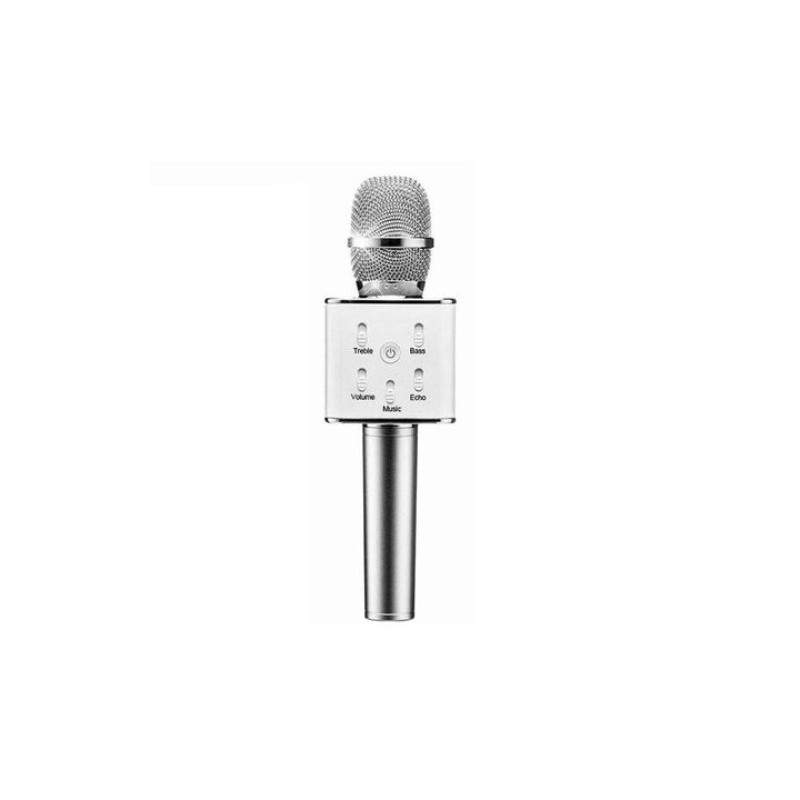 Microfon SIKS® Karaoke Wireless cu Bluetooth si boxa inclusa, autonomie 3-5h, Argintiu Microfon SIKS® Karaoke Wireless cu Bluetooth si boxa inclusa, autonomie 3-5h, Argintiu