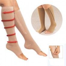 Sosete SIKS® cu fermoar pentru stimularea circulatiei, culoarea bej, marimea L/XL
