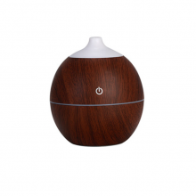 Umidificator SIKS® cu ultrasunete, difuzor aroma, mini aparat portabil pentru casa, birou, forma rotunda, lumini led, lemn inchi
