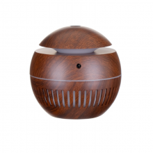 Umidificator lemn inchis cu ultrasunete, difuzor aroma, mini aparat portabil pentru casa, birou, forma rotunda, model cu liniute