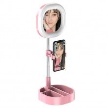 Lampa circulara patrata SIKS® de machiaj, cu oglinda si suport telefon/accesorii, portabil, 64 leduri, roz Lampa circulara patrata SIKS® de machiaj, cu oglinda si suport telefon/accesorii, portabil, 64 leduri, roz