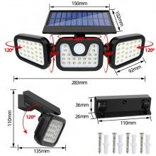 Lampa solara SIKS® 74 leduri, montare pe perete, incarcare solara, senzor miscare Lampa solara SIKS® 74 leduri, montare pe perete, incarcare solara, senzor miscare