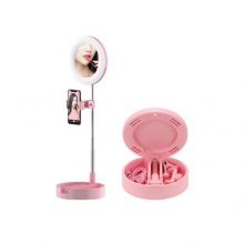 Oglinda rotunda SIKS® pentru machiaj, cu suport pentru telefon si accesorii, inaltime 28 cm, roz Oglinda rotunda SIKS® pentru machiaj, cu suport pentru telefon si accesorii, inaltime 28 cm, roz