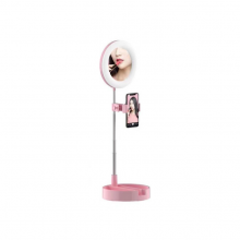 Oglinda rotunda SIKS® pentru machiaj, cu suport pentru telefon si accesorii, inaltime 28 cm, roz Oglinda rotunda SIKS® pentru machiaj, cu suport pentru telefon si accesorii, inaltime 28 cm, roz