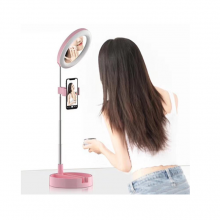 Oglinda rotunda SIKS® pentru machiaj, cu suport pentru telefon si accesorii, inaltime 28 cm, roz Oglinda rotunda SIKS® pentru machiaj, cu suport pentru telefon si accesorii, inaltime 28 cm, roz
