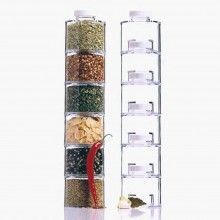 Set recipiente transparente pentru condimente SIKS®, organizator bucatarie, 6 recipiente, 35x8 cm
