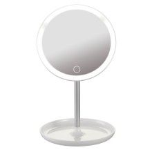 Oglinda circulara SIKS®, alba, cu LED si tavita, 33.5 cm, alb