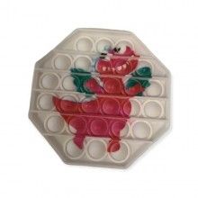 Jucarie pop it senzoriala SIKS® cu bule de silicon, antistres, forma octogonala, model dragon, roz/verde