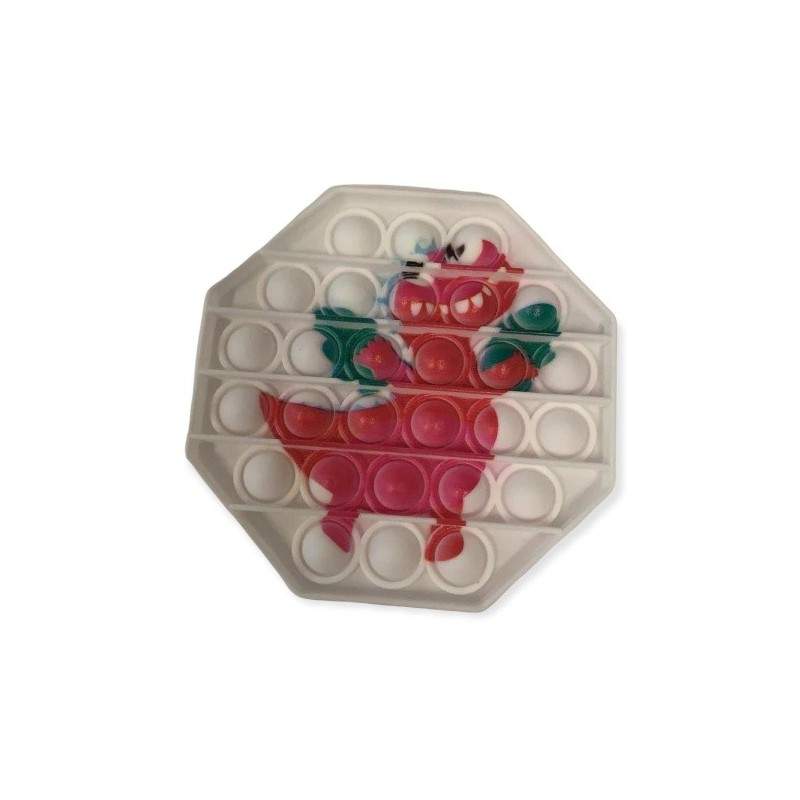 Jucarie pop it senzoriala SIKS® cu bule de silicon, antistres, forma octogonala, model dragon, roz/verde