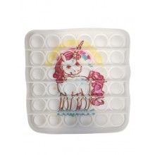 Jucarie pop it senzoriala SIKS® cu bule de silicon Pop It Now, antistres, forma patrata, model unicorn, alb