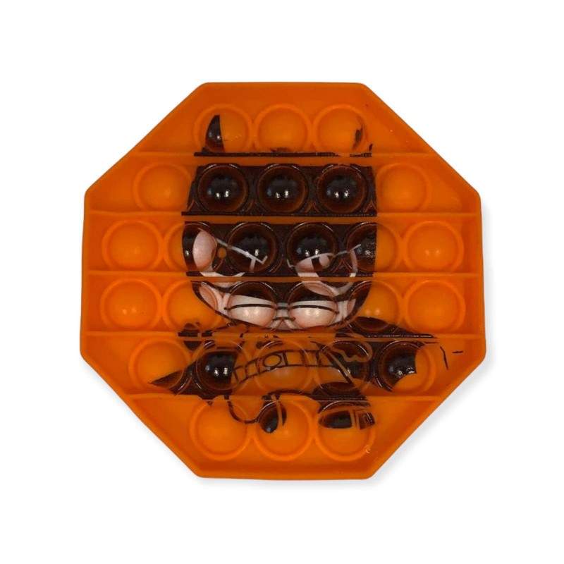 Jucarie senzoriala SIKS® cu bule de silicon, antistres, forma octagonala, model Batman, portocaliu