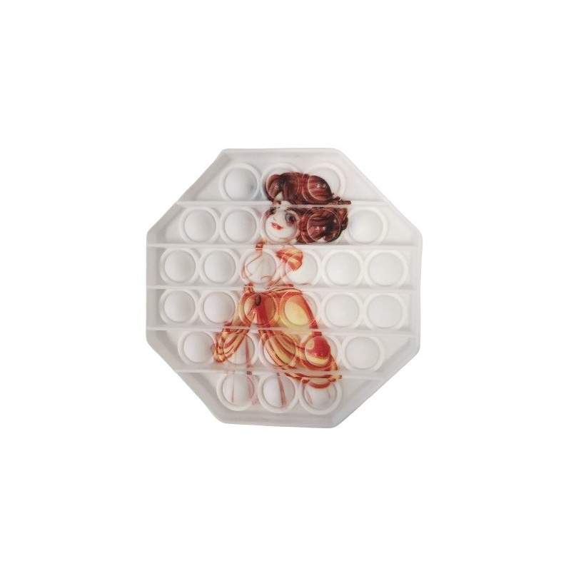 Jucarie senzoriala SIKS® cu bule de silicon, antistres, forma octogonala, model printesa