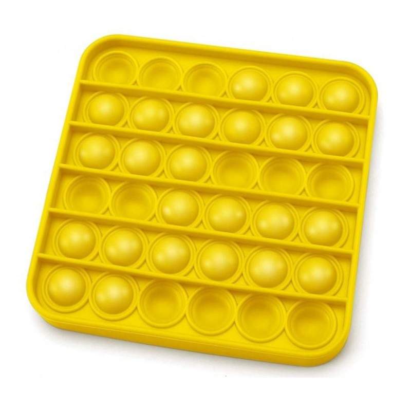 Jucarie senzoriala SIKS® cu bule de silicon Pop It Now, antistres, forma patrata, galben