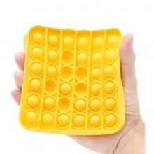 Jucarie senzoriala SIKS® cu bule de silicon Pop It Now, antistres, forma patrata, galben