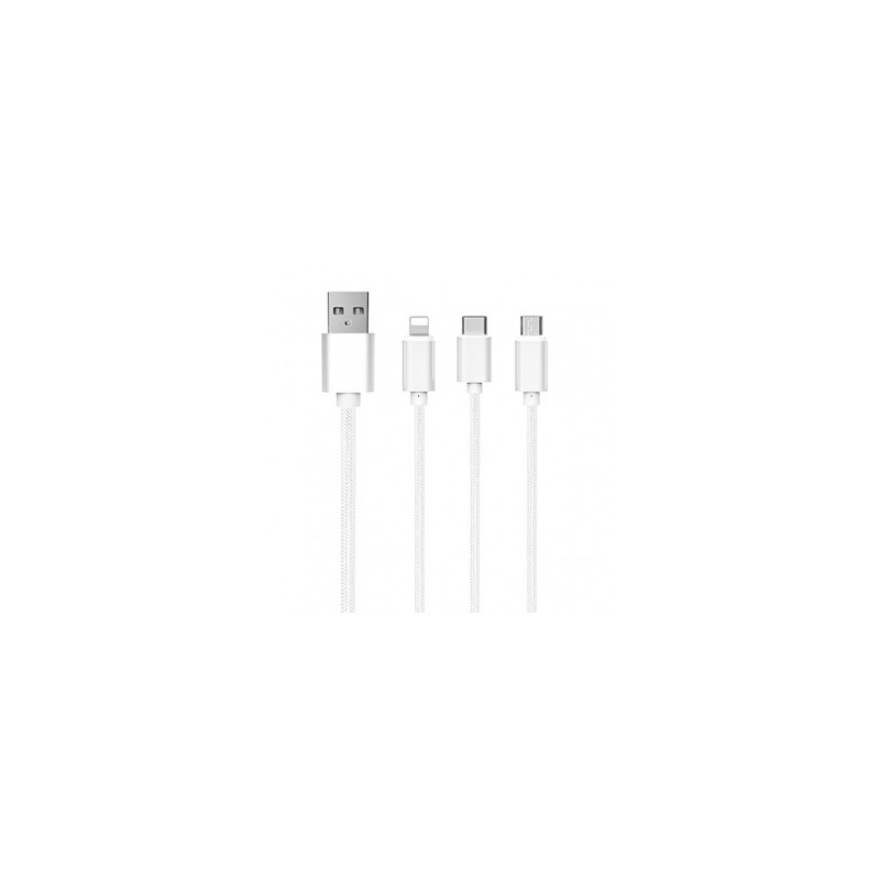 Cablu de incarcare alb 3in1 Lightning, Micro-USB, Type-C