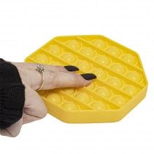 Jucarie antistres SIKS® senzoriala din silicon Pop It Now, pentru copii, impermeabila, forma octagonala, galben