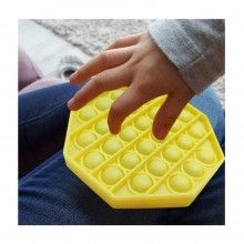 Jucarie antistres SIKS® senzoriala din silicon Pop It Now, pentru copii, impermeabila, forma octagonala, galben