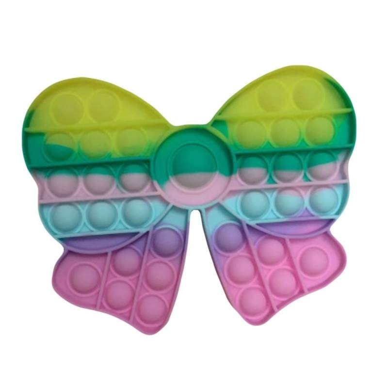 Jucarie antistres SIKS® senzoriala din silicon Pop It Now, pentru copii, impermeabila, forma funda, curcubeu pastel