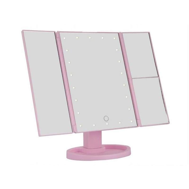 Oglinda SIKS® pentru make-up, marire x2, x3, rotire 180, cu baterii, roz