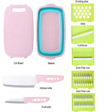 Tocator 3 in 1 SIKS® cu strecuratoare si accesorii, roz/albastru Tocator 3 in 1 SIKS® cu strecuratoare si accesorii, roz/albastru