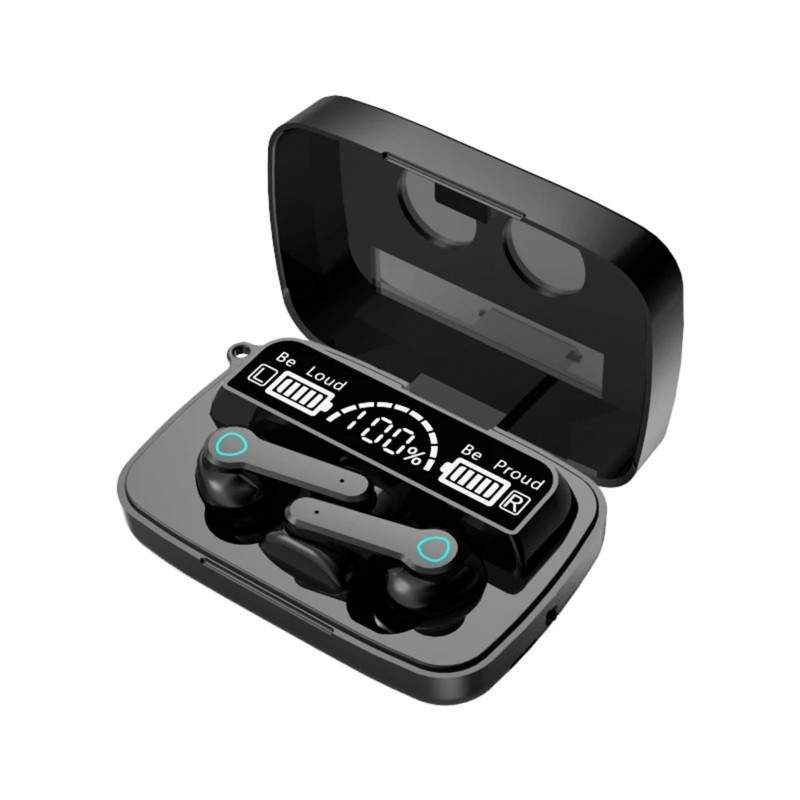 Casti wireless SIKS®, cutie de incarcare cu lanterna, conectare Bluetooth, afisaj digital, negru Casti wireless SIKS®, cutie de incarcare cu lanterna, conectare Bluetooth, afisaj digital, negru