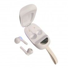 Casti Bluetooth SIKS®, 5.0, Microfon dual apel HD, display LED Inteligent, wireless, cutie pentru incarcare, albe