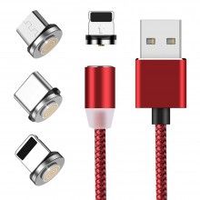 Cablu de incarcare SIKS® 3in1, magnetic, Lightning, Micro-USB, Type-C, Rosu