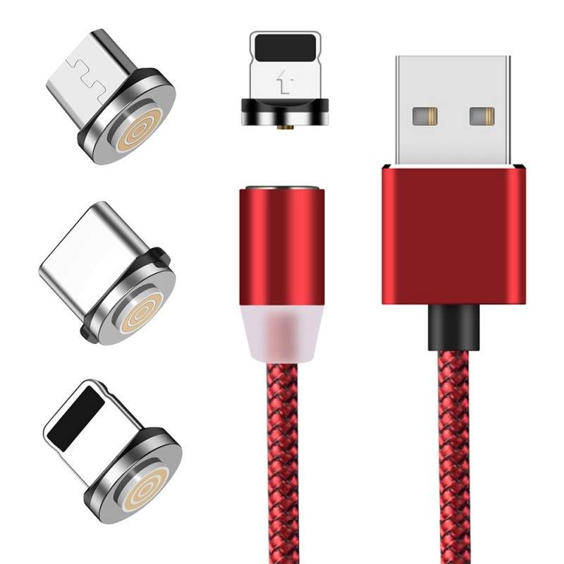 Cablu de incarcare SIKS® 3in1, magnetic, Lightning, Micro-USB, Type-C, Rosu