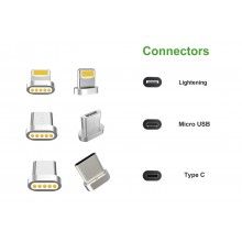 Cablu de incarcare SIKS® 3in1, magnetic, Lightning, Micro-USB, Type-C, Gri