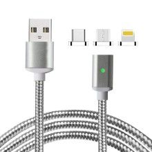Cablu de incarcare SIKS® 3in1, magnetic, Lightning, Micro-USB, Type-C, Gri