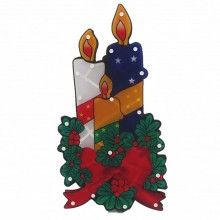 Decoratiune Craciun SIKS®, ornament pentru geam, 44 cm, lumanari cu stelute, cu luminite multicolore