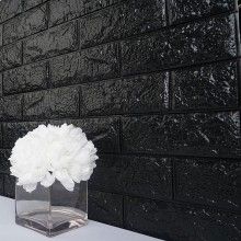 Tapet 3D Autoadeziv SIKS®, model caramida in relief, negru, design modern, rezistent la apa, usor de curatat, dimensiuni 77x70cm