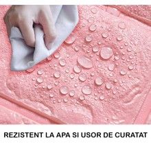 Tapet 3D Autoadeziv SIKS®, model caramida in relief, roz, design modern, rezistent la apa, usor de curatat, dimensiuni 77x70cm
