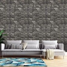 Tapet 3D Autoadeziv SIKS®, model piatra in relief, gri, design modern, rezistent la apa, usor de curatat, dimensiuni 77x70cm