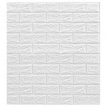 Tapet 3D Autoadeziv SIKS®, model caramida in relief, alb, design modern, rezistent la apa, usor de curatat, dimensiuni 77x70cm