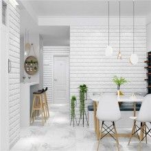 Tapet 3D Autoadeziv SIKS®, model caramida in relief, alb, design modern, rezistent la apa, usor de curatat, dimensiuni 77x70cm
