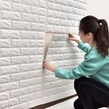 Tapet 3D Autoadeziv SIKS®, model caramida in relief, alb, design modern, rezistent la apa, usor de curatat, dimensiuni 77x70cm