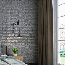 Tapet 3D Autoadeziv SIKS®, model caramida in relief, gri sidefat, design modern , rezistent la apa , usor de curatat, dimensiuni