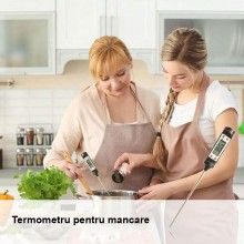 Termometru bucatarie SIKS®, digital, pentru mancare, lichide, alimente, prajituri, lactate, ceara, mancare, negru
