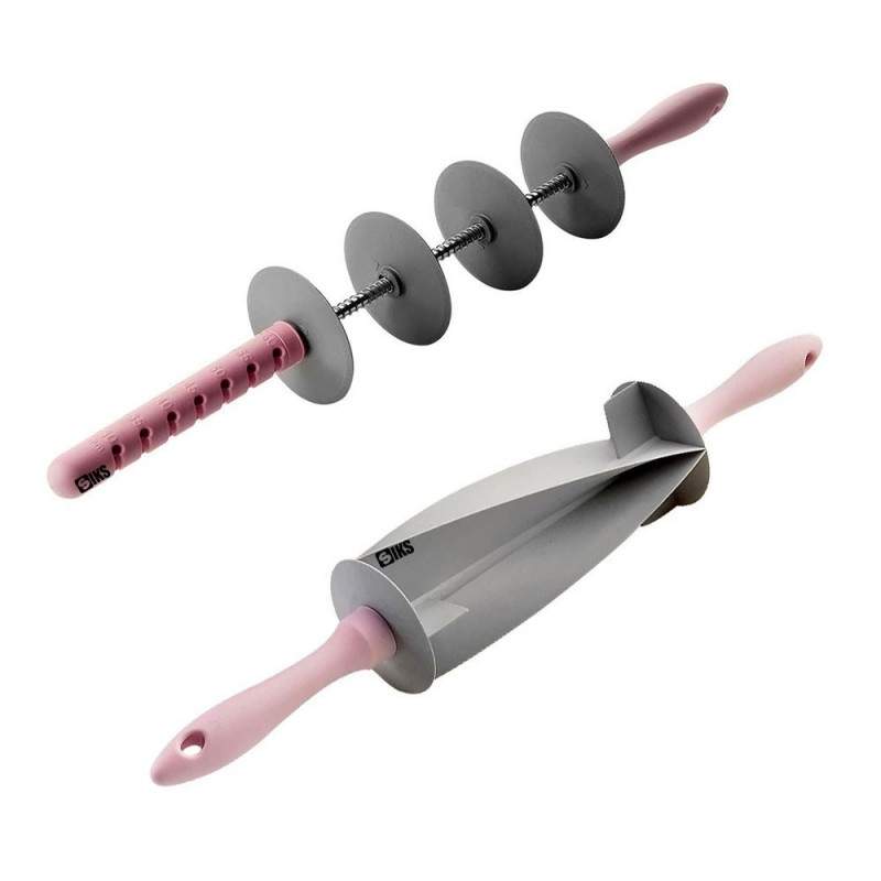 Set sucitor pentru aluat si taietor extensibil pentru aluat SIKS®, 4 role pentru taiere, roz/gri Set sucitor pentru aluat si taietor extensibil pentru aluat SIKS®, 4 role pentru taiere, roz/gri
