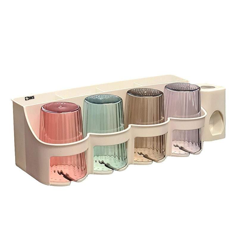 Organizator baie SIKS® cu carlige si dozator pentru pasta de dinti, alb Organizator baie SIKS® cu carlige si dozator pentru pasta de dinti, alb