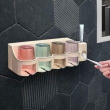 Organizator baie SIKS® cu carlige si dozator pentru pasta de dinti, alb Organizator baie SIKS® cu carlige si dozator pentru pasta de dinti, alb