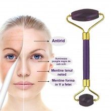 Rola Masaj Facial SIKS®, cu Doua Capete Tip Piatra Quartz, Mov Rola Masaj Facial SIKS®, cu Doua Capete Tip Piatra Quartz, Mov